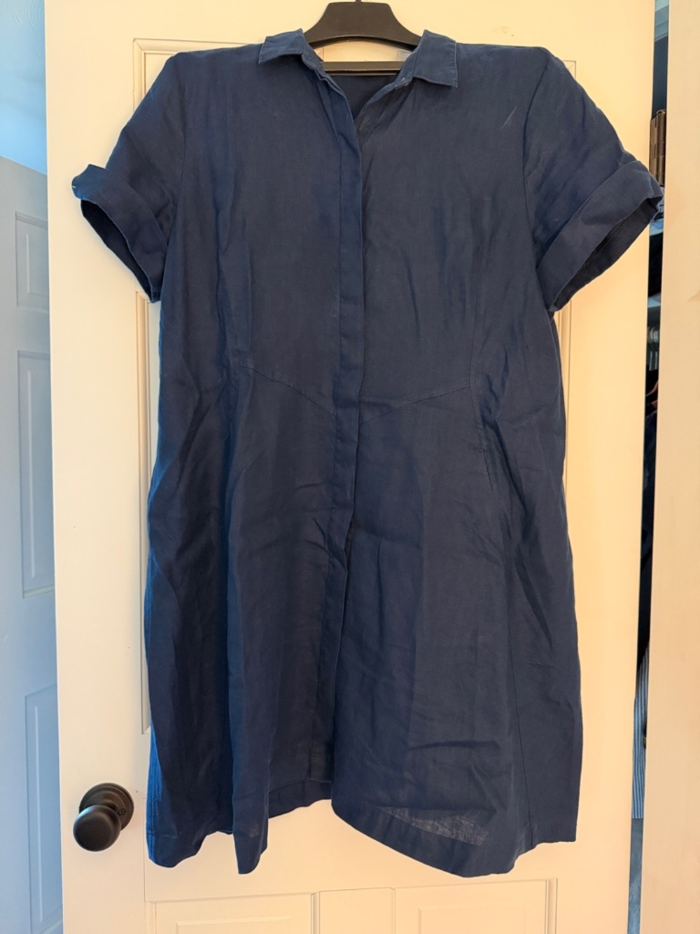 J. Jill Navy Blue Short-Sleeve Midi Shirt Dress